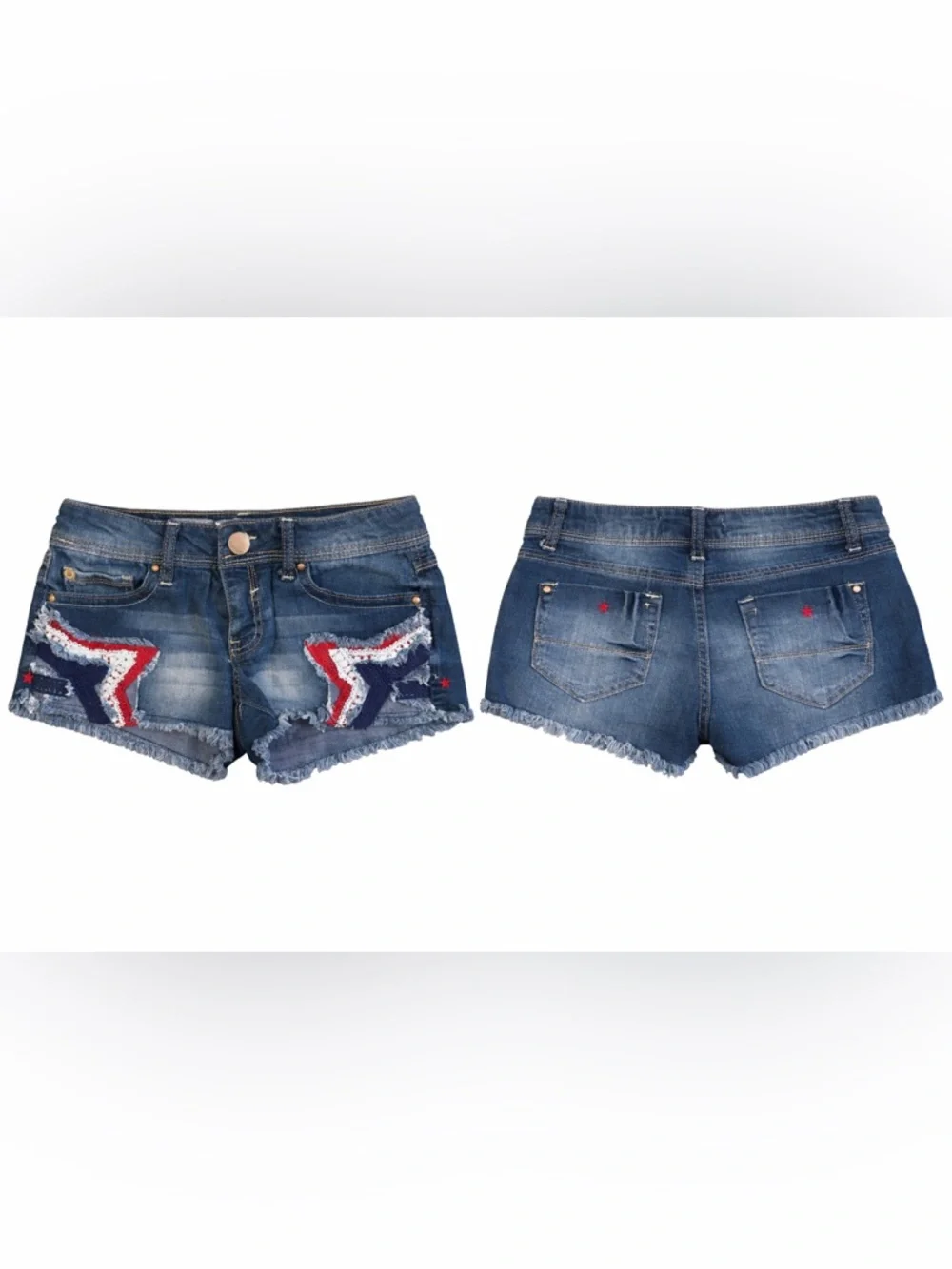 No Boundaries Denim Shorts Size 3 Patriotic Star Distressed Low Rise Cutoff - Picture 2 of 2